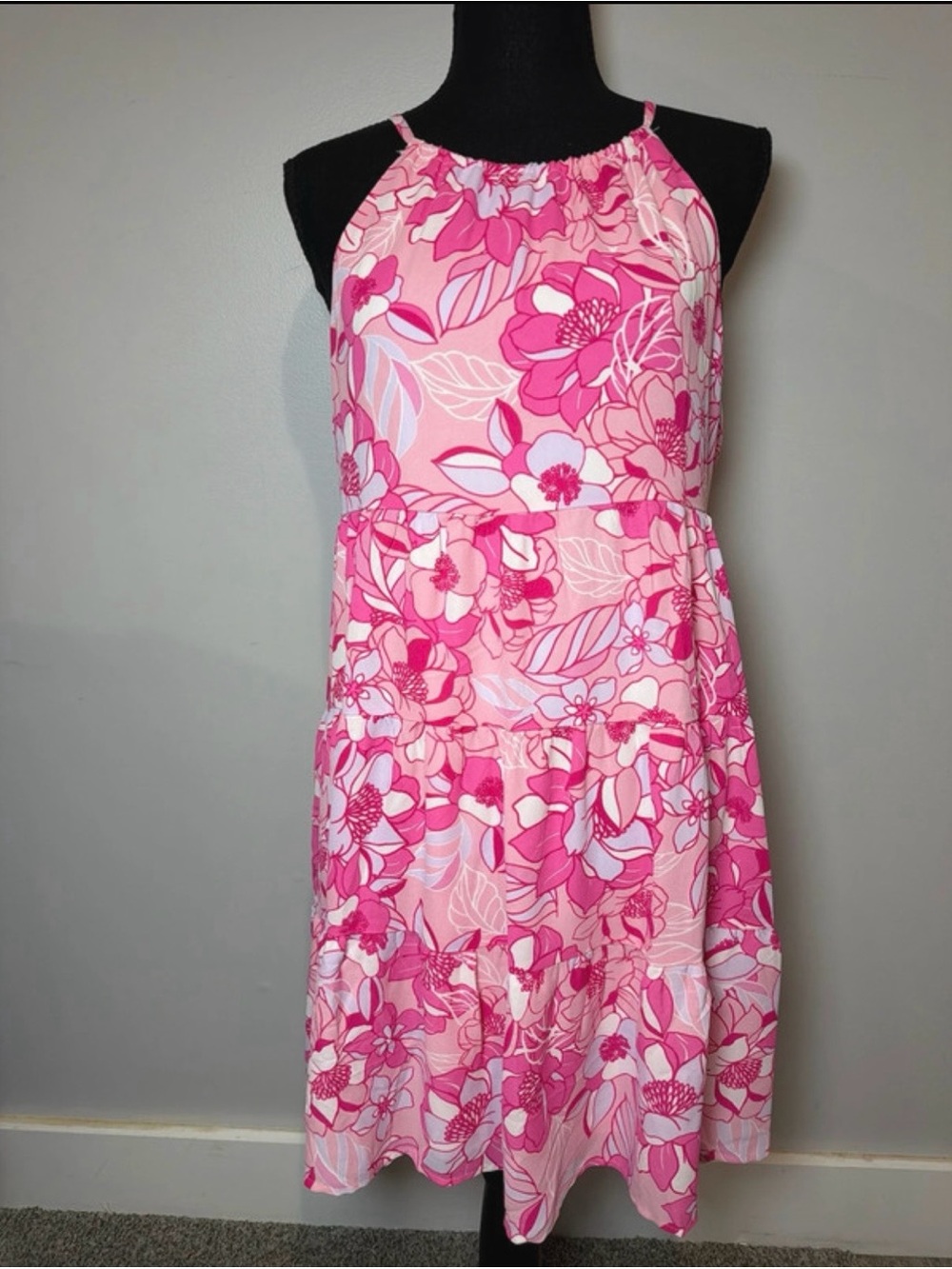 Floral Pink Tiered Mini Dress